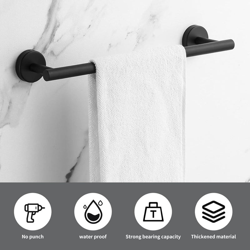 Hinmood Towel Bar Set Mattel Black, Bathroom Accessories Set 5pcs Including 16'' Tower Bar, Towel Ring and 2 PCS Towel Hooks - Image 5